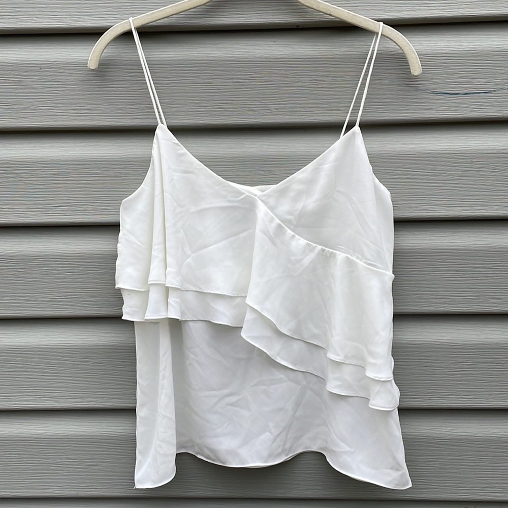 J. Crew White Drapey Ruffle Cami